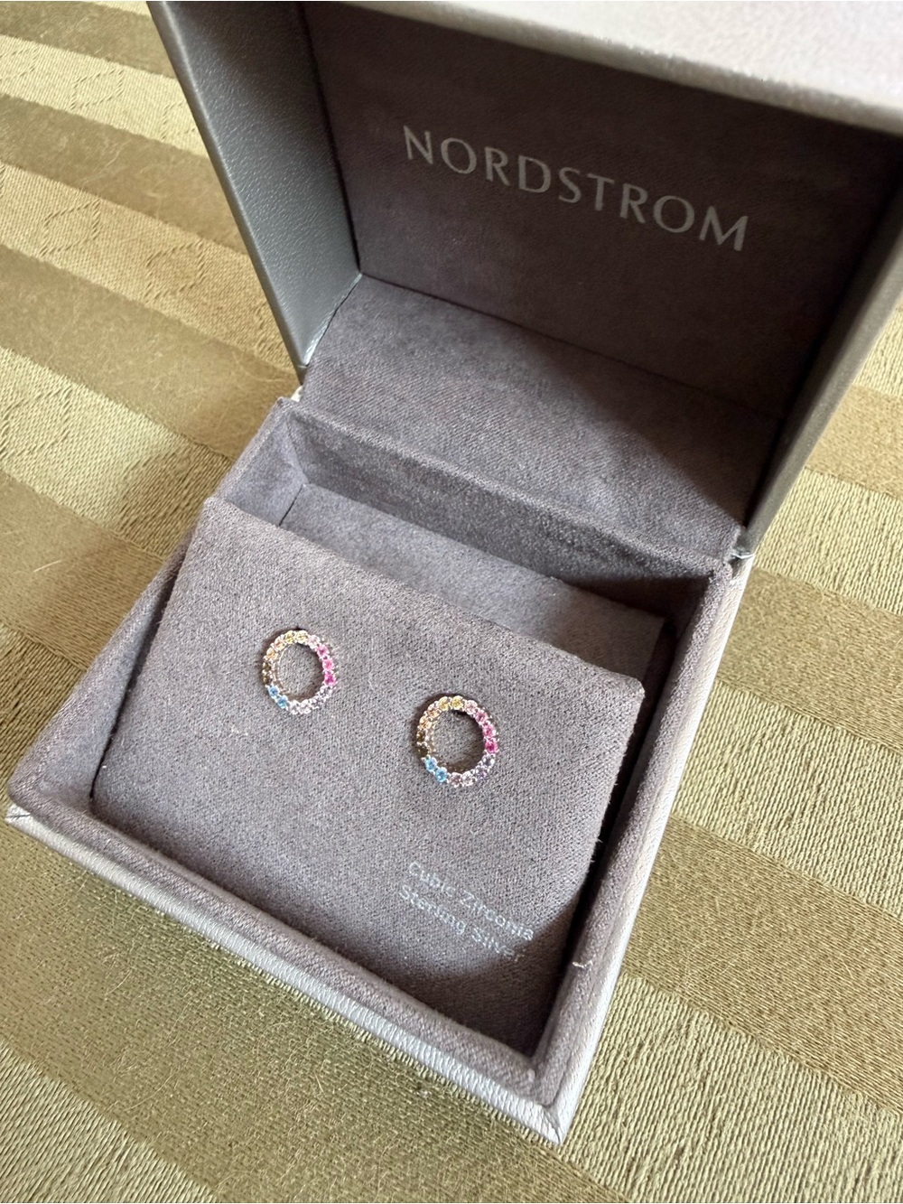Nordstrom Sterling Circle Stud Earrings with Pink and Blue Stones 🎁